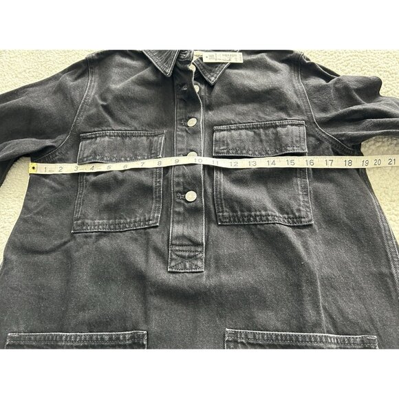 Madewell $128 Womens Patch Pocket Long Sleeve Black Denim Mini Shirtdress Size S - Picture 12 of 14